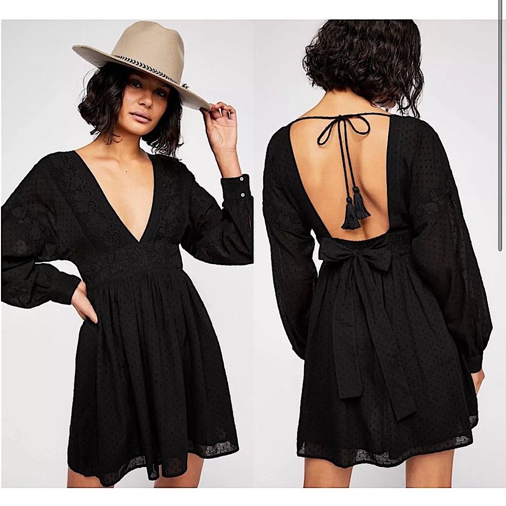 Free People | Sugarpie Mini Dress V Neck Open Back NWT